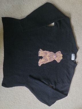 No Boundaries Black Sweater With Puppy Appliqué